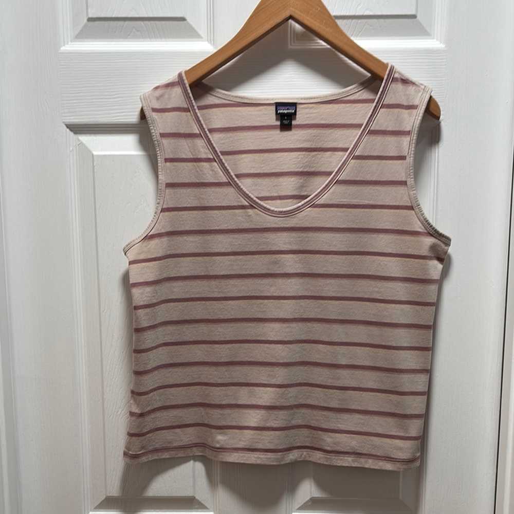 Patagonia Cream and Pink Sleeveless Tank Top